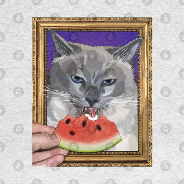 Surreal Portrait of a Cat Eating Watermelon by CarleahUnique